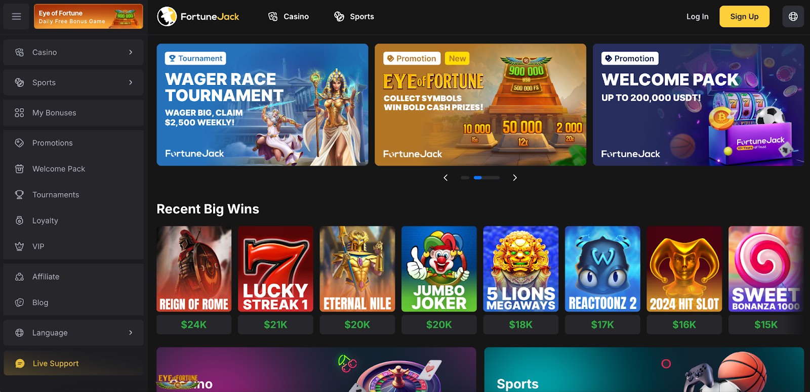 FortuneJack homepage