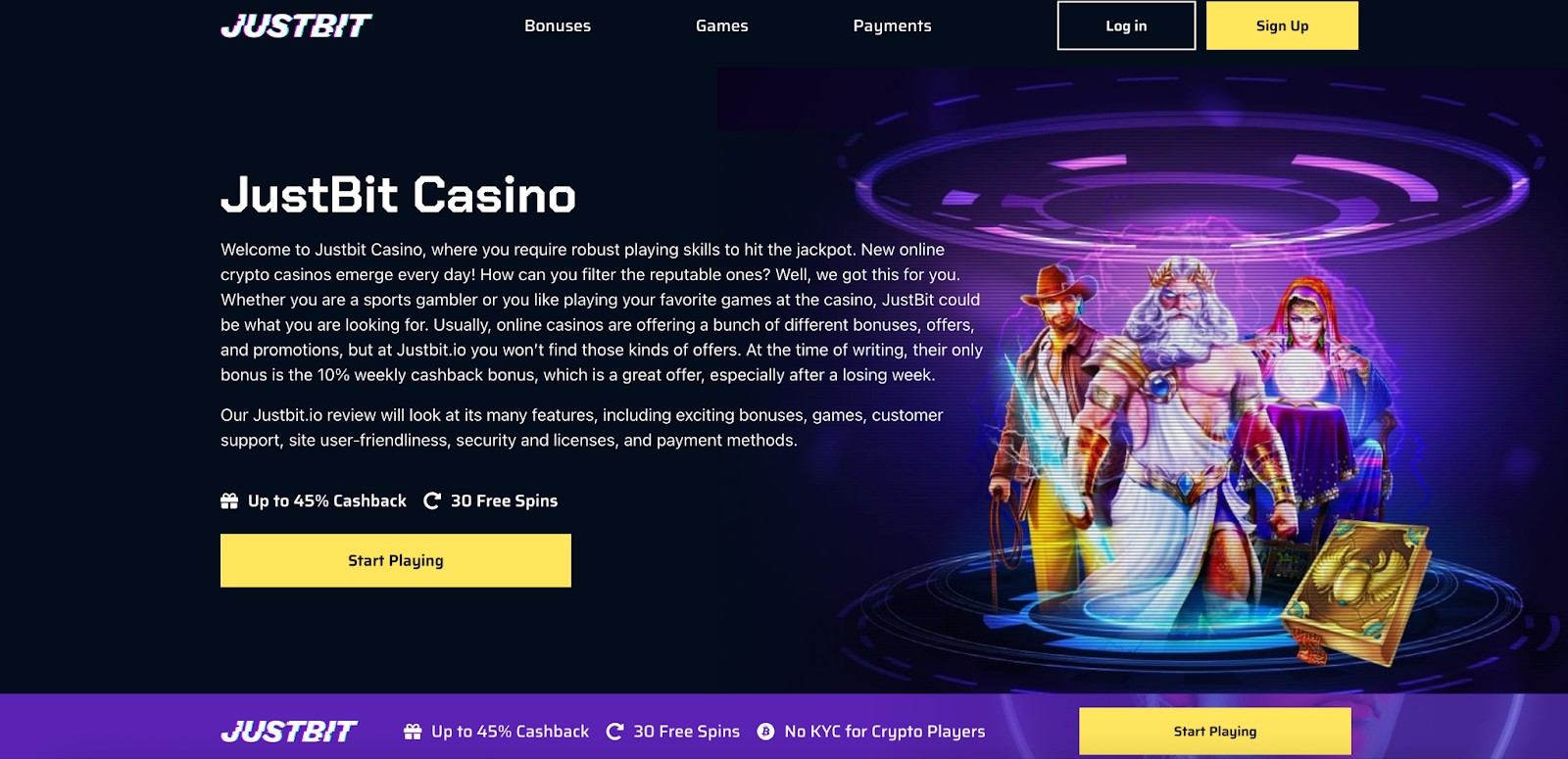 <span translate="no">JustBit Casino</span> homepage