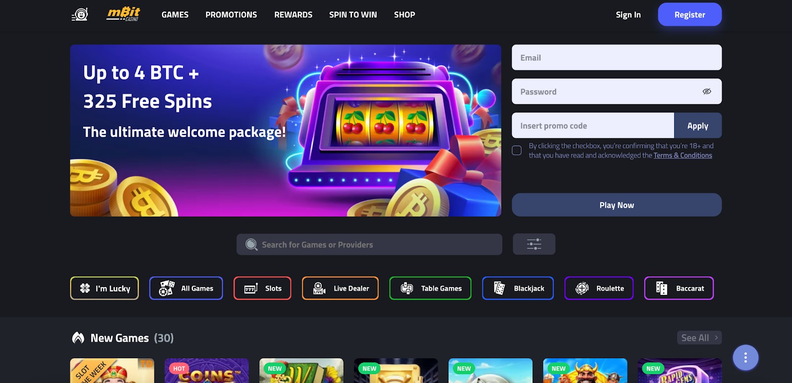 mBit Casino homepage