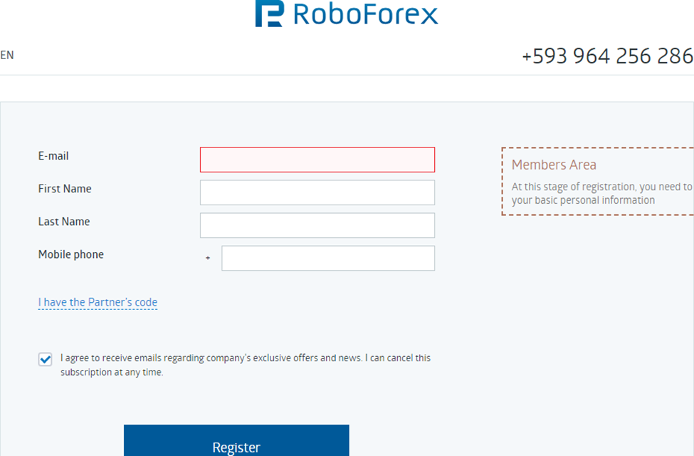 Opening a RoboForex account