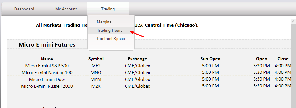 Personal Account - Trading hours