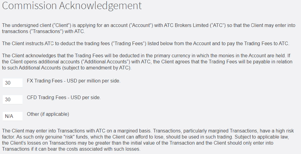 ATC Brokers Review - Commission warning