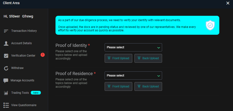 Review of AXIA Investments’ User Account — Verification