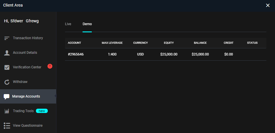 Review of AXIA Investments’ User Account — Start trading