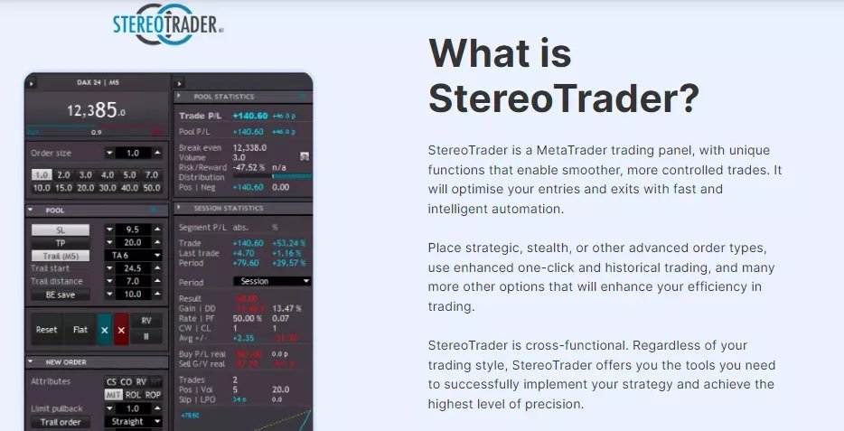 Nyttige verktøy hos Admirals - StereoTrader trading panel