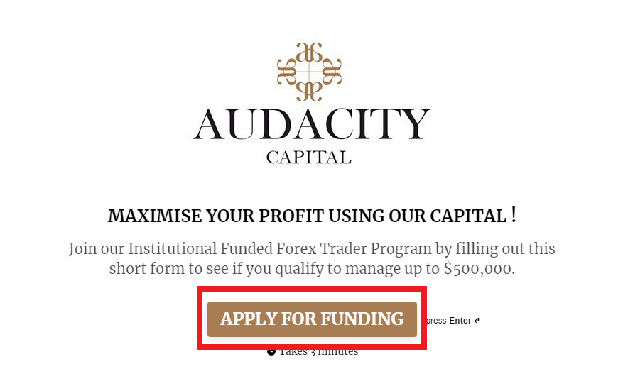 Aperçu du compte utilisateur d'Audacity Capital - Demande de financement