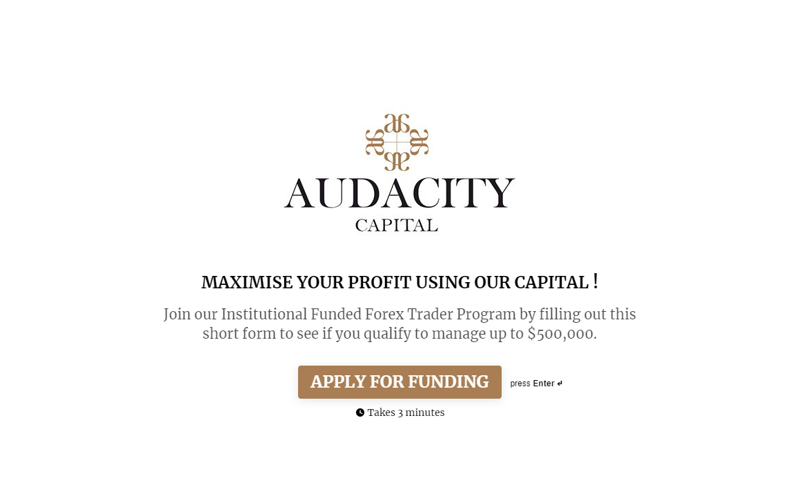 Übersicht des Benutzerkontos von Audacity Capital – Finanzierung beantragen