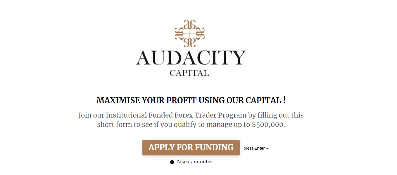 Panoramica dell'account personale di Audacity Capital: Richiedi finanziamento