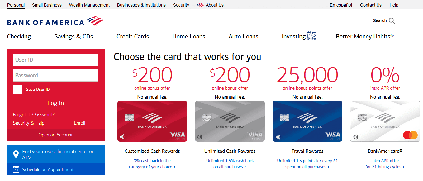 Open an account with Bank of America