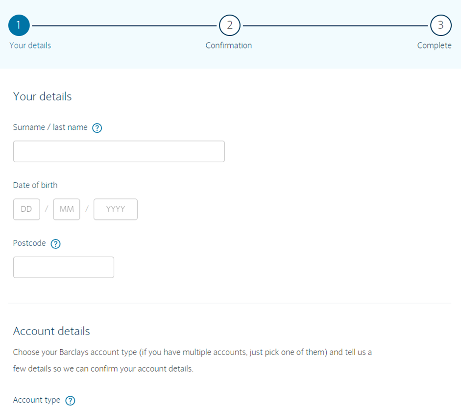How to open an account at Barclays - Click «Start»