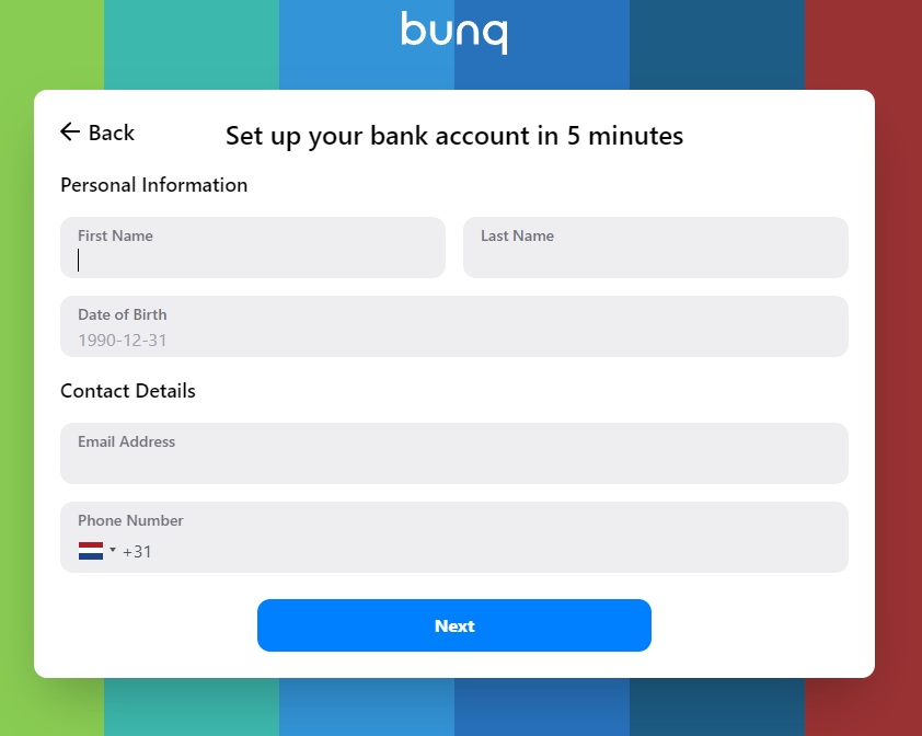 How to open an account at bunq - Step 2