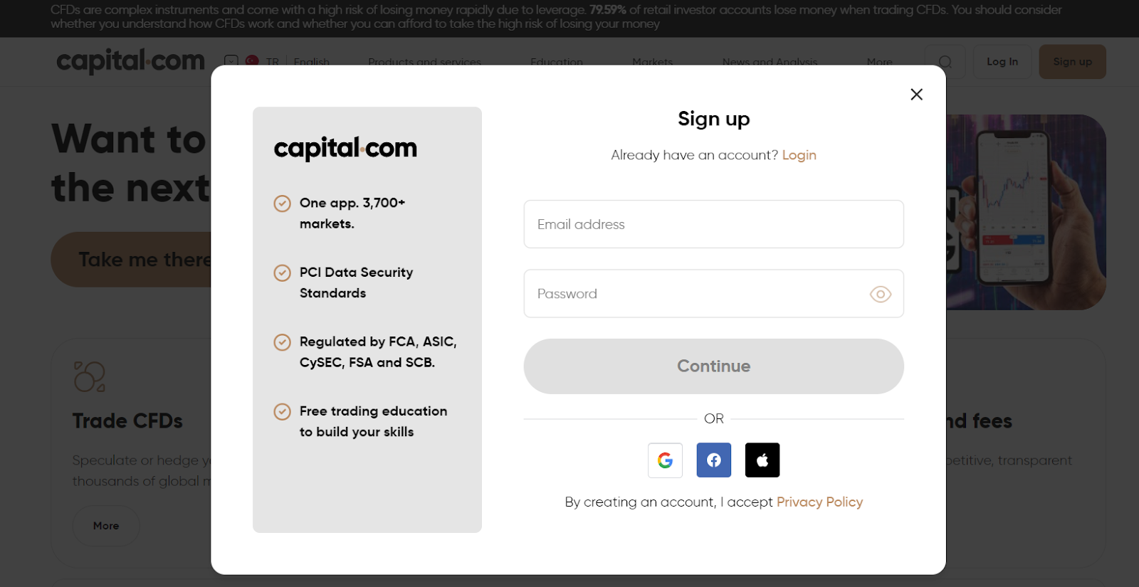 Capital.com-a Baxış-Qeydiyyat