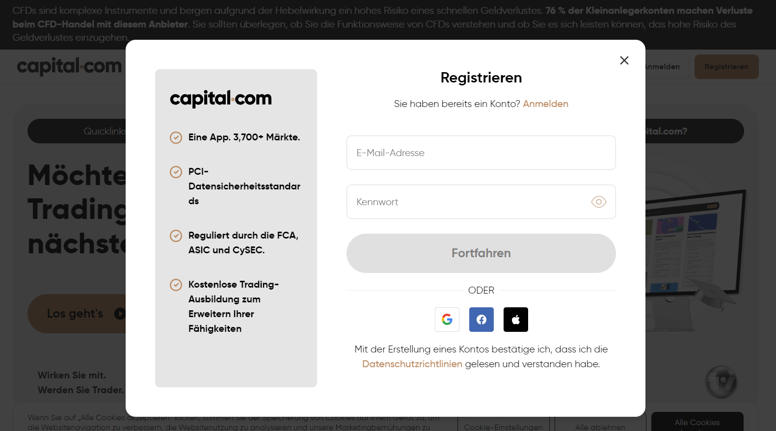 Capital.com Rezension - Registrierung