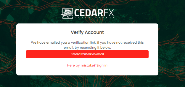Review of CedarFX’s User Account — Email verification