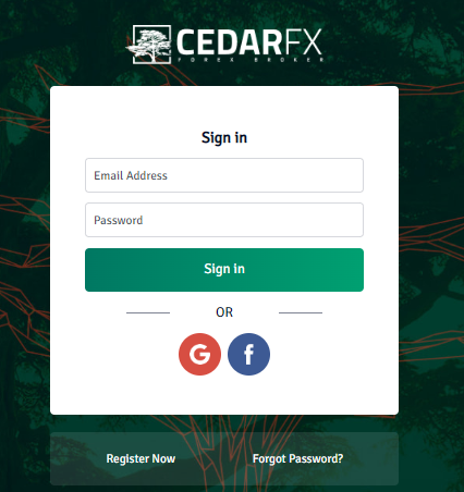 Review of CedarFX’s User Account — Log in to your user account