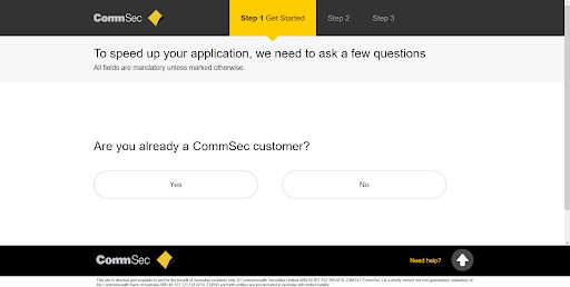 CommSec Review — Select the account type