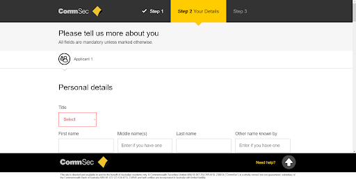 CommSec Review — Filling out the registration form