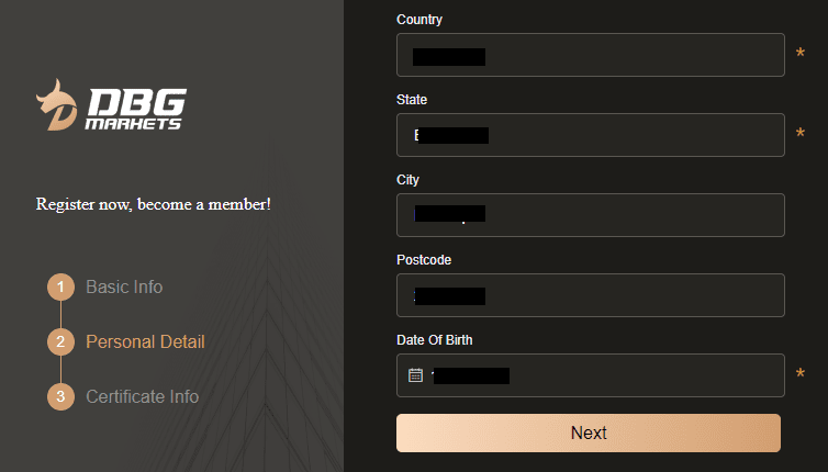 Review of DBG Markets’ User Account — Second registration step