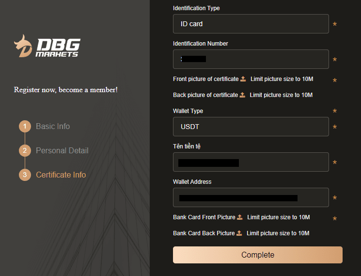Review of DBG Markets’ User Account — Third registration step