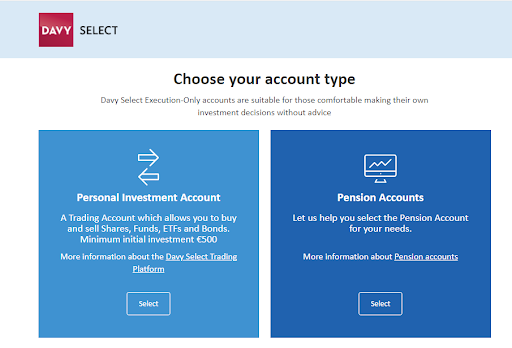 Davy Select Review — Select an account type