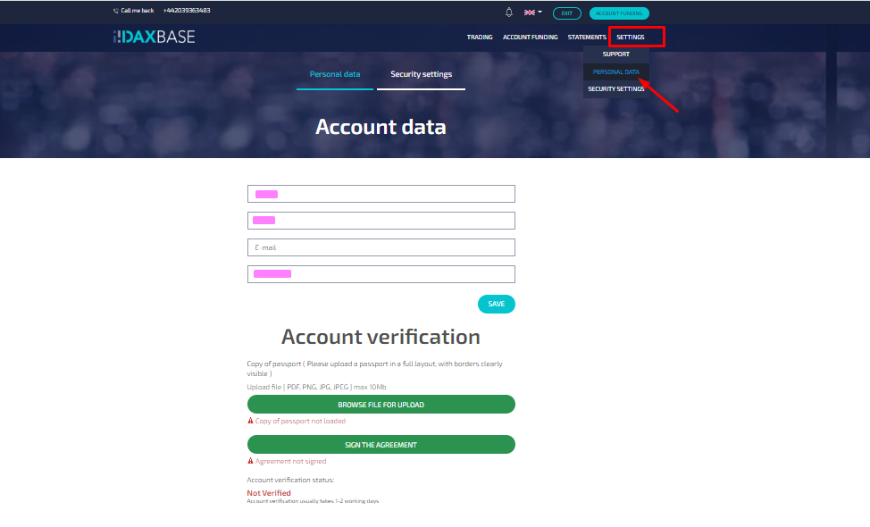 Overview of Daxbase’s User Account — Verification
