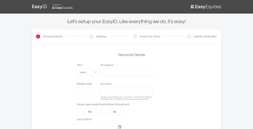 Easy Equities Review – Filling out personal data