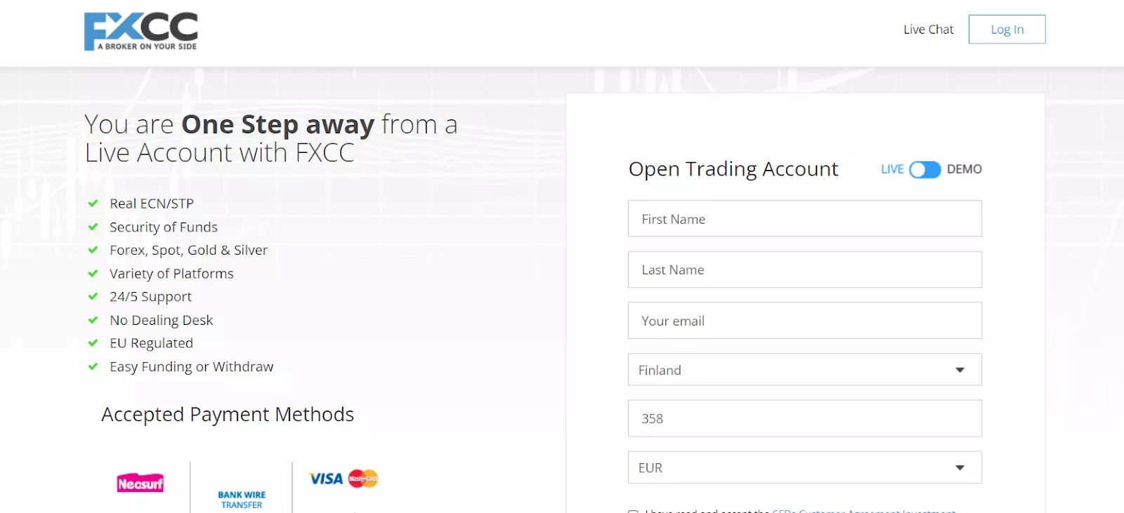 FXCC User Account Review: Entering personal information