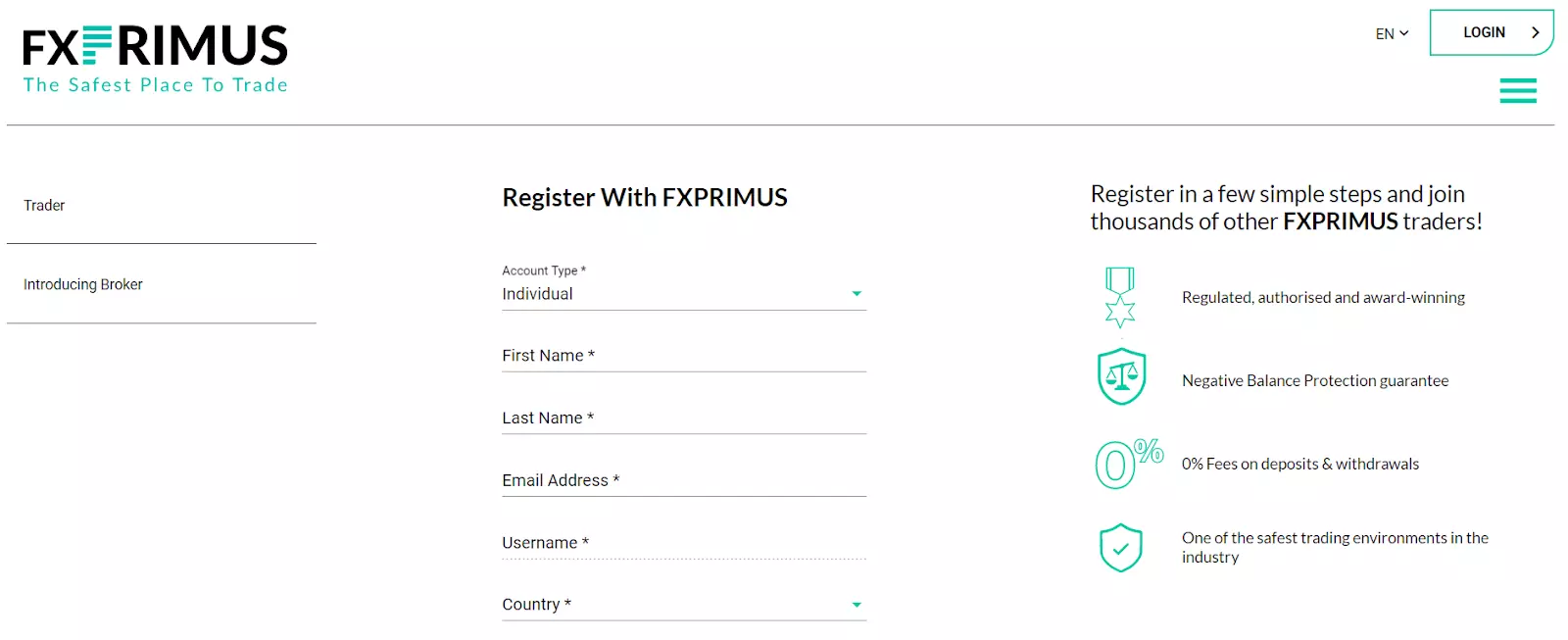 Registration on the FXPrimus website