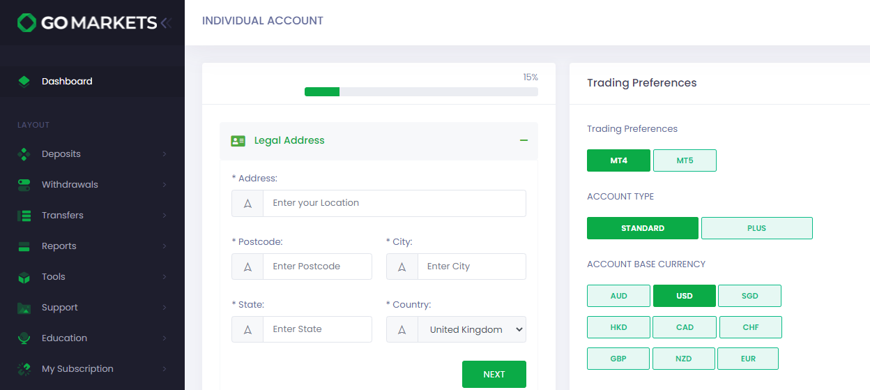 GO Markets Review — Opening an account