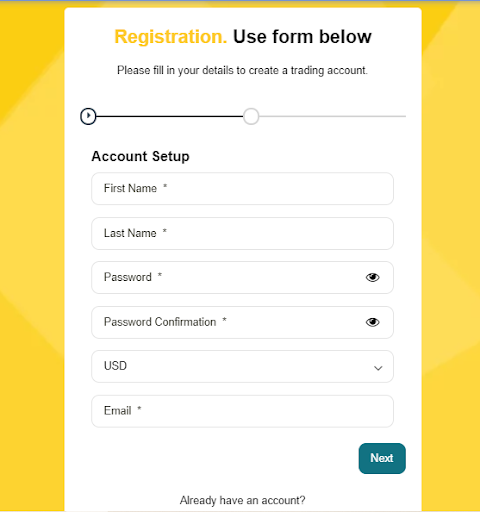 Overview of Gann Markets User Account — Registration form