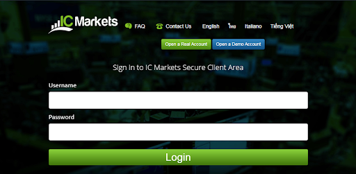Log masuk di laman web IC Markets