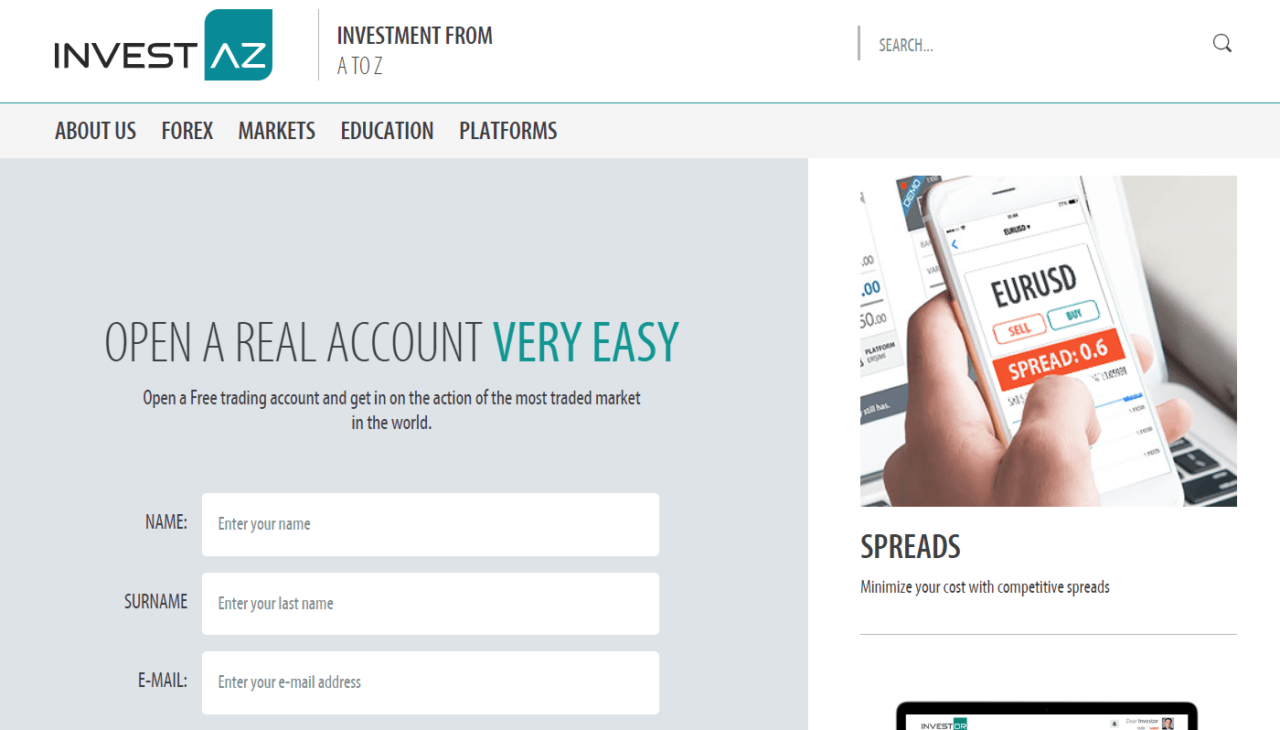 Review of InvestAZ’s User Account — Registration of user account