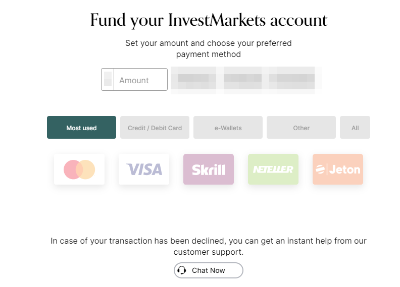 Reseña de InvestMarkets: depositar fondos en la cuenta