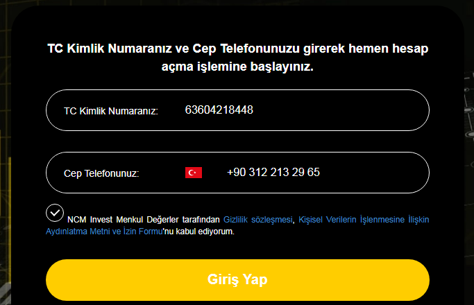 NCM İnvestment Genel Bakış - Kayıt Oluşturma