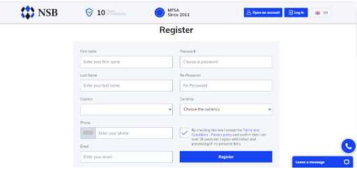 NS Broker Review — Filling out registration form
