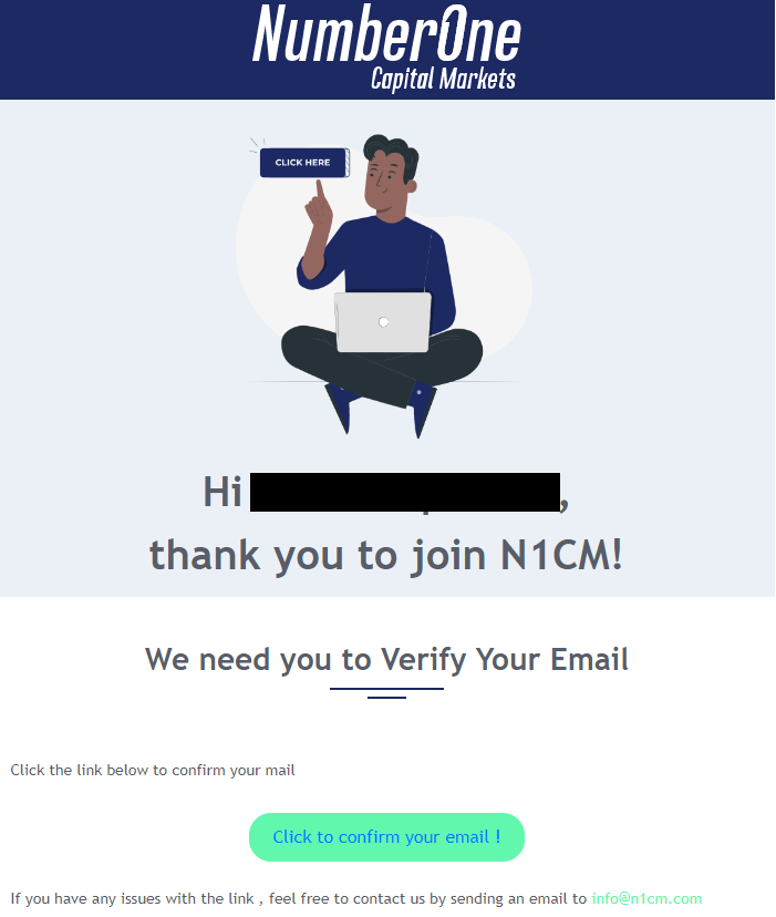 Review of NumberOne Capital Markets’ User Account — Account activation via email