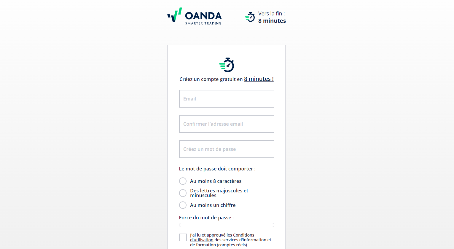 Compte personnel OANDA - profil du client