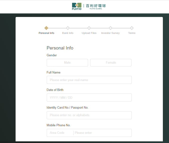 Review of Plotio Global’s User Account — Registration Form