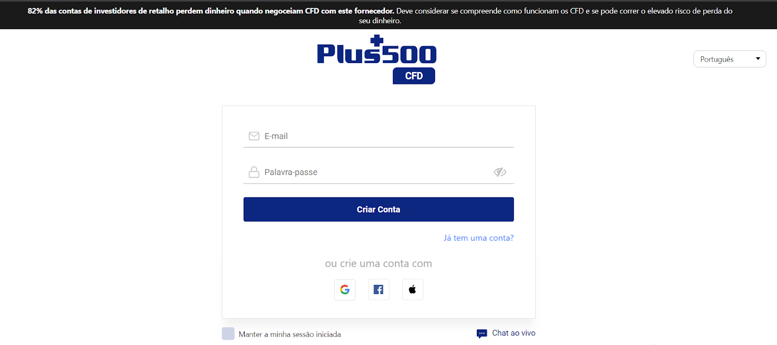 Revisão da Plus500 - Registro