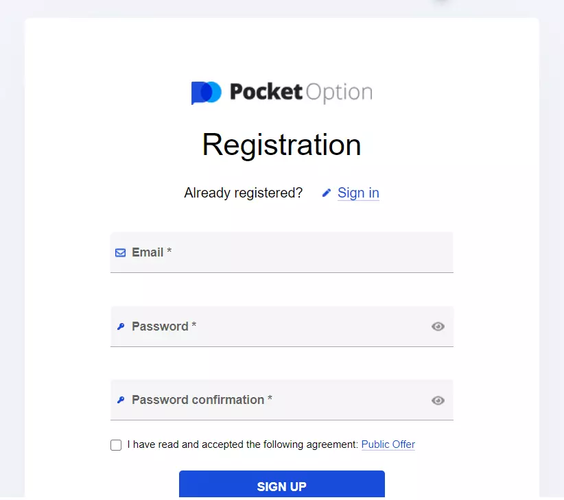 Pocket Option Personal account - Registration on the site