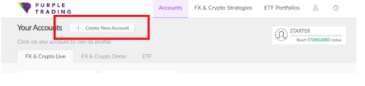 Overview of Purple Trading’s personal account — Open a new trading account
