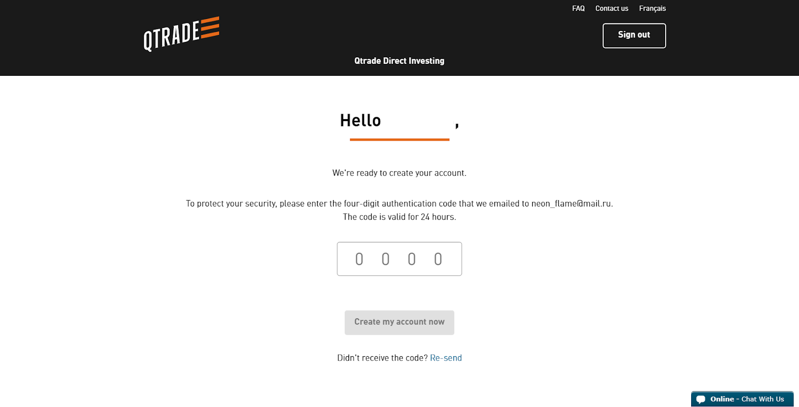 Qtrade Review – Registration Confirmation