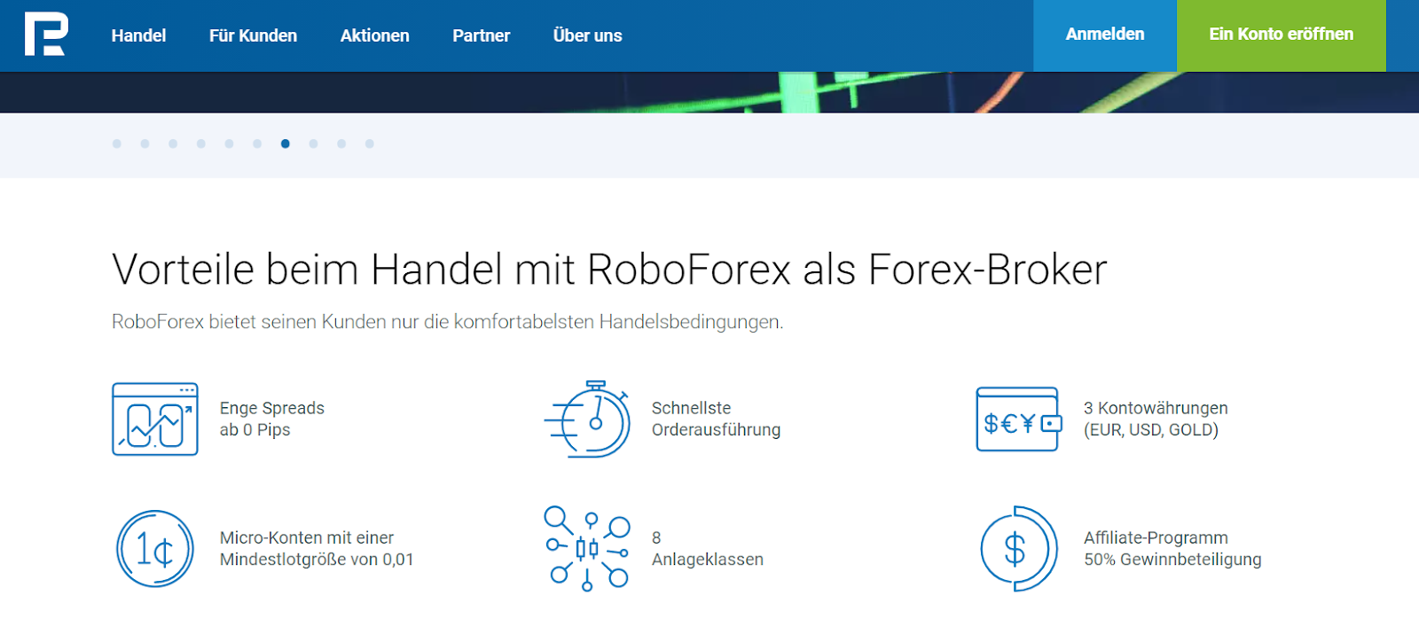 RoboForex im Überblick - Vorteile auf der Webseite