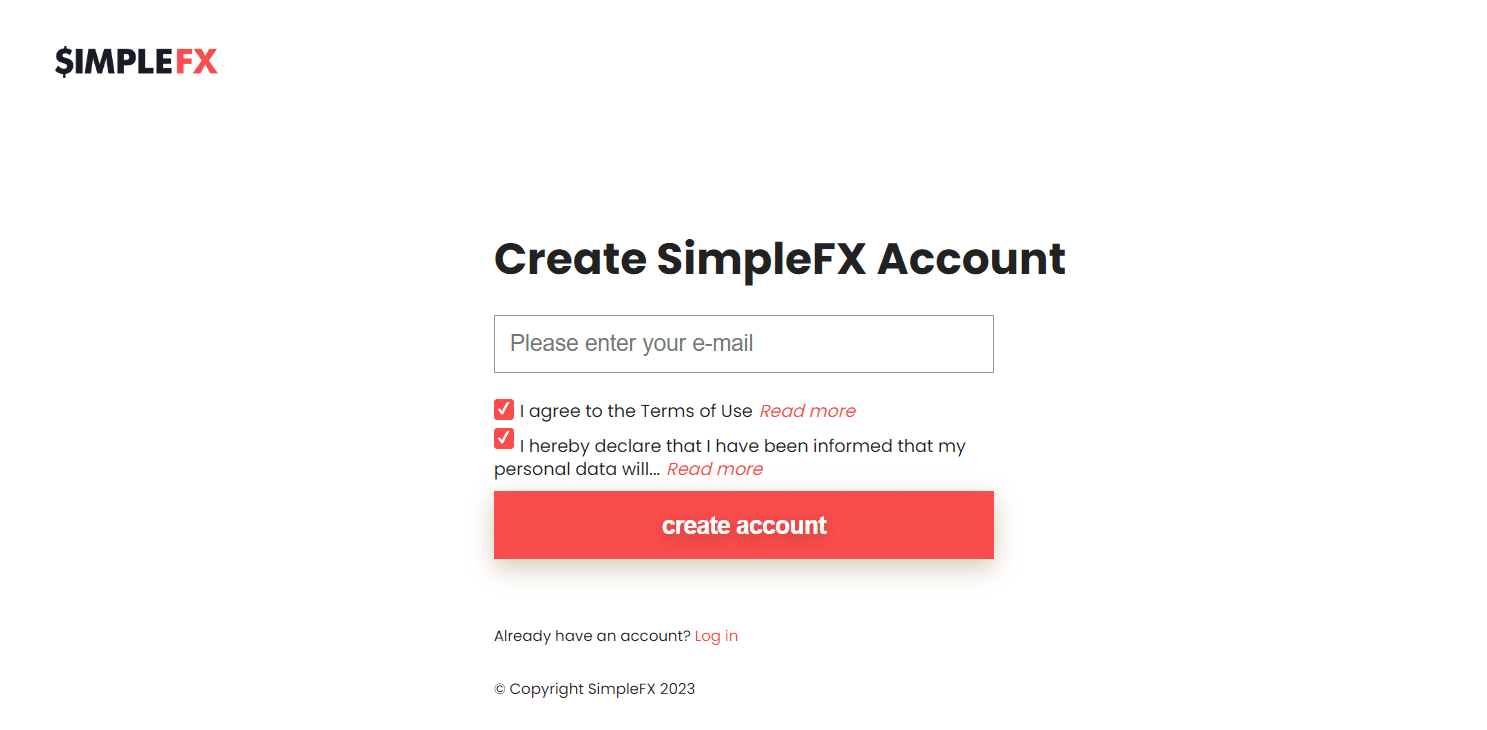 Semakan SimpleFX - Pendaftaran