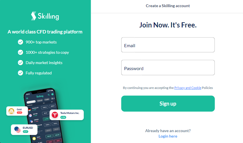 Review of Skilling’s user account — Registration