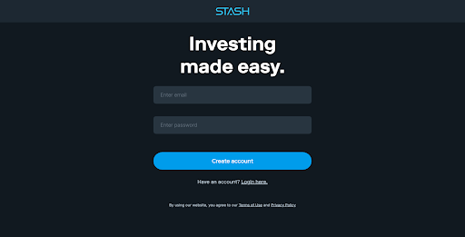 Overview of Stash’s personal account — Log in or register