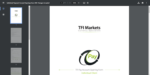 TFI Markets Overview — Form to open an account 