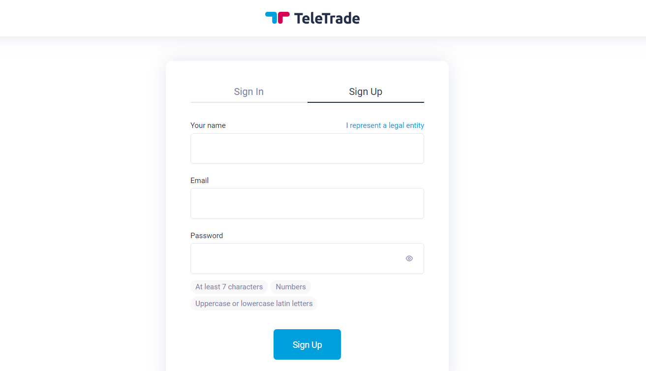 TeleTrade समीक्षा - पंजीकरण