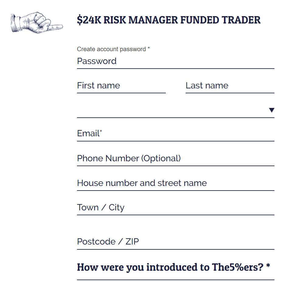 Overview of The5ers’ user account – Filling out user details