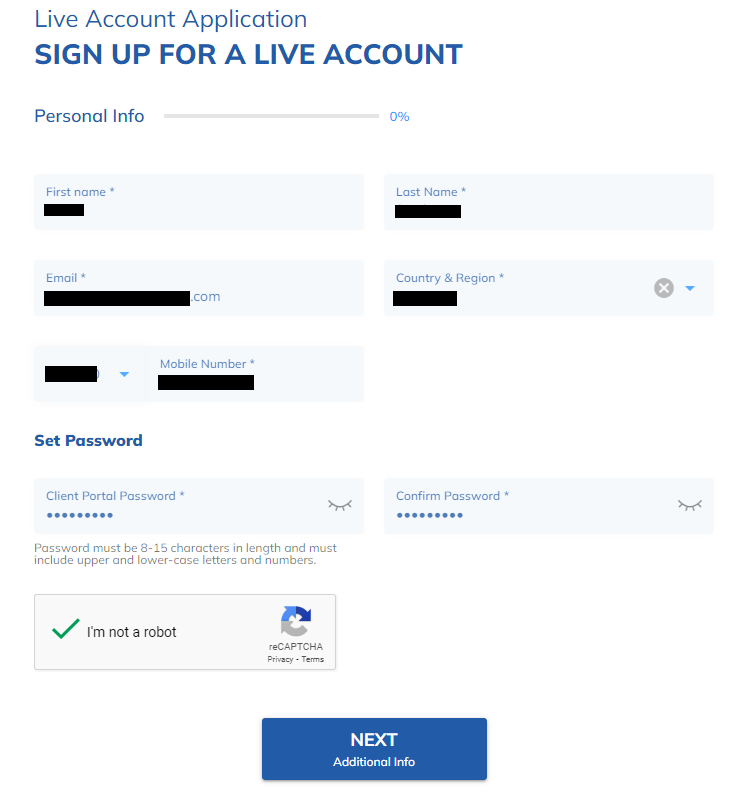 Review of ThreeTrader’s User Account — Completing the registration form